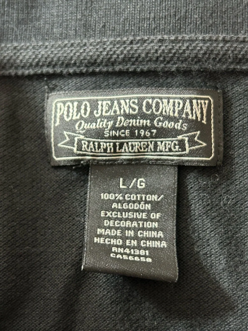 Polo Jeans Co. Ralph Lauren Men’s Large Black Pique Polo Shirt Embroidered RL 67 - Picture 3 of 8